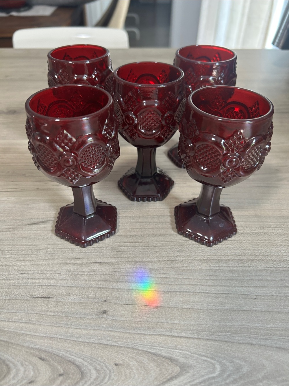 Avon Ruby Red Pressed Glass Goblets Set of 5